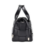 Women's Woven Leather Bucket Bag with Drawstring Closure