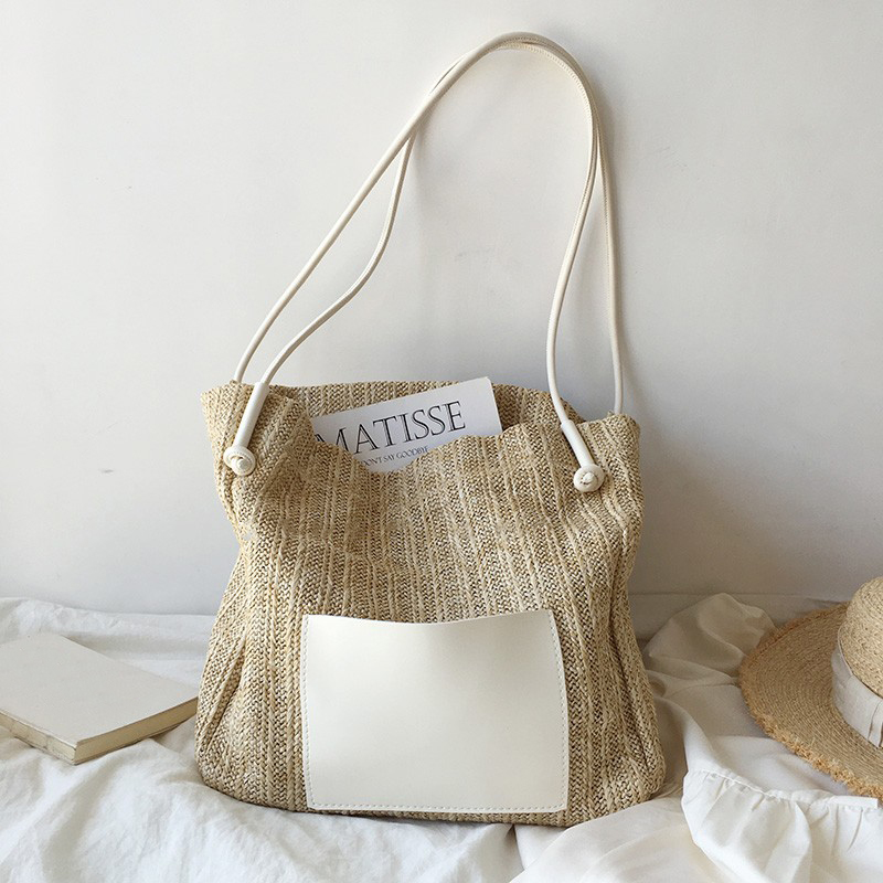 Women's Woven Tote Bag in Straw Material with Spacious Interior - ROMY TISA