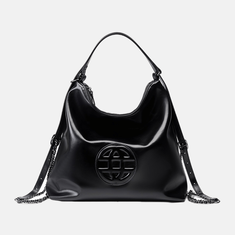 Women's Glossy Genuine Leather Hobo Bag