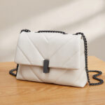 Women's Leather Quilted Crossbody Bag with Chain Strap