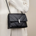 Women's Leather Quilted Crossbody Bag with Chain Strap