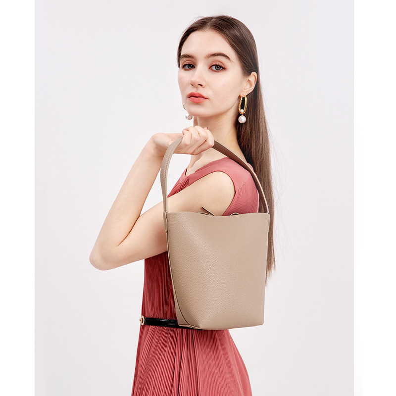 Minimalist Solid Color Bucket Bag All Match Textured Shoulder Bag Womens  Simple Pu Leather Bag, Today's Best Daily Deals