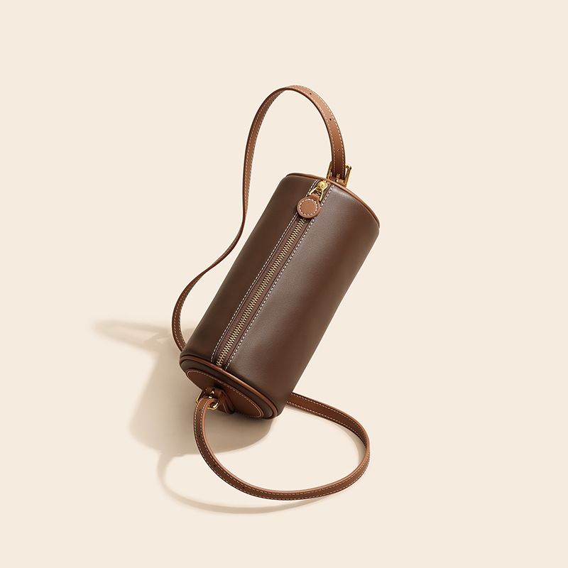 Women's Simple Genuine Leather Crossbody Cylinder Bag