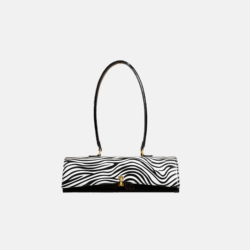 Women's Black Zebra Print Leather Baguette Bag