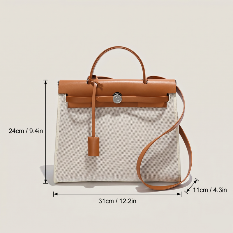 Sac à main en toile avec boucle de verrouillage pour femmes