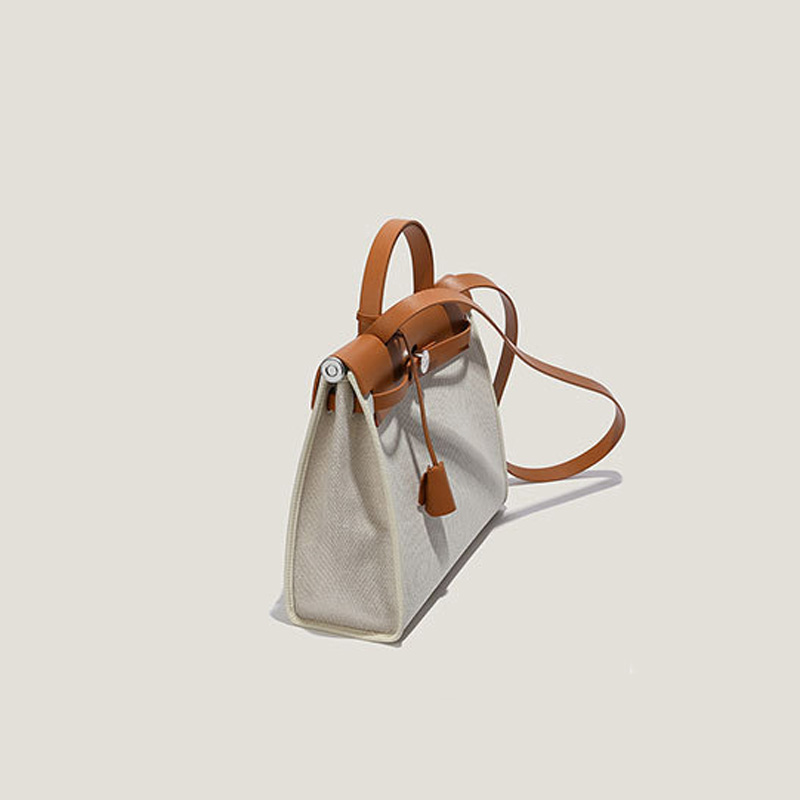 Sac à main en toile avec boucle de verrouillage pour femmes