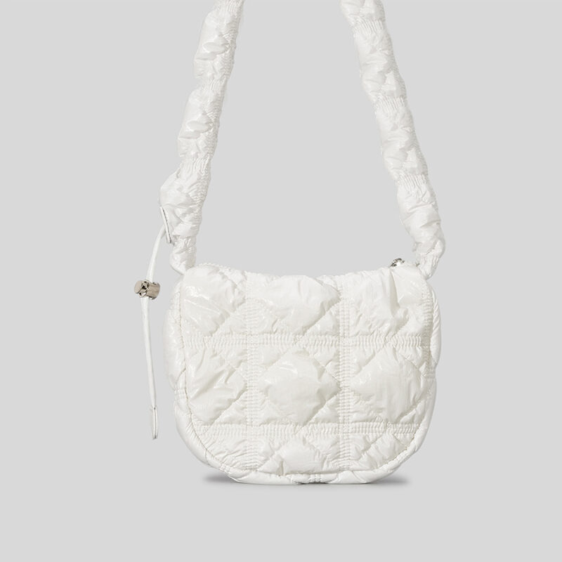 Women's Nylon Crossbody Puffer Bag with Pleats