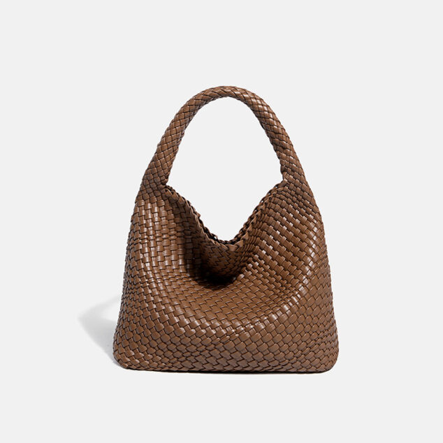 Women's Woven Leather Hobo Bag with Zipper Closure and Double Handles -  ROMY TISA