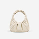 Womwn's Beige Slouchy Small Baguette Bag in Genuine Leather