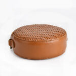 Women's Brown Woven Crossbody Round Purse in Genuine Leather