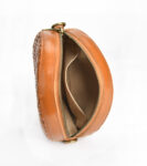 Women's Brown Woven Crossbody Round Purse in Genuine Leather