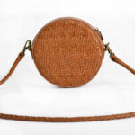 Women's Brown Woven Crossbody Round Purse in Genuine Leather