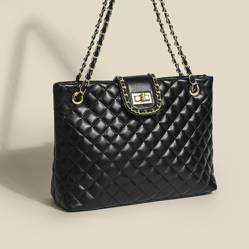 Women's Chains Quilted Square Tote in Vegan Leather - ROMY TISA