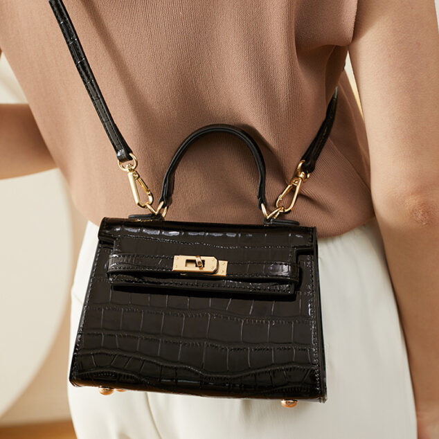 Women's Smooth Croc Print Genuine Leather Top Handle Bags - ROMY TISA