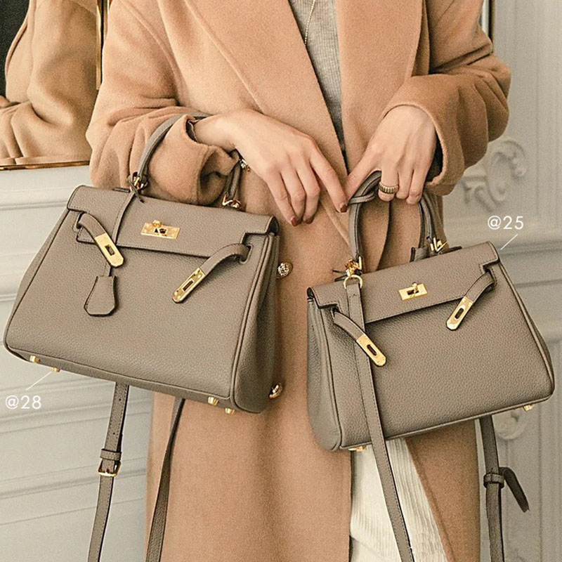 Sac à main supérieur en cuir véritable pour femmes, grain litchi