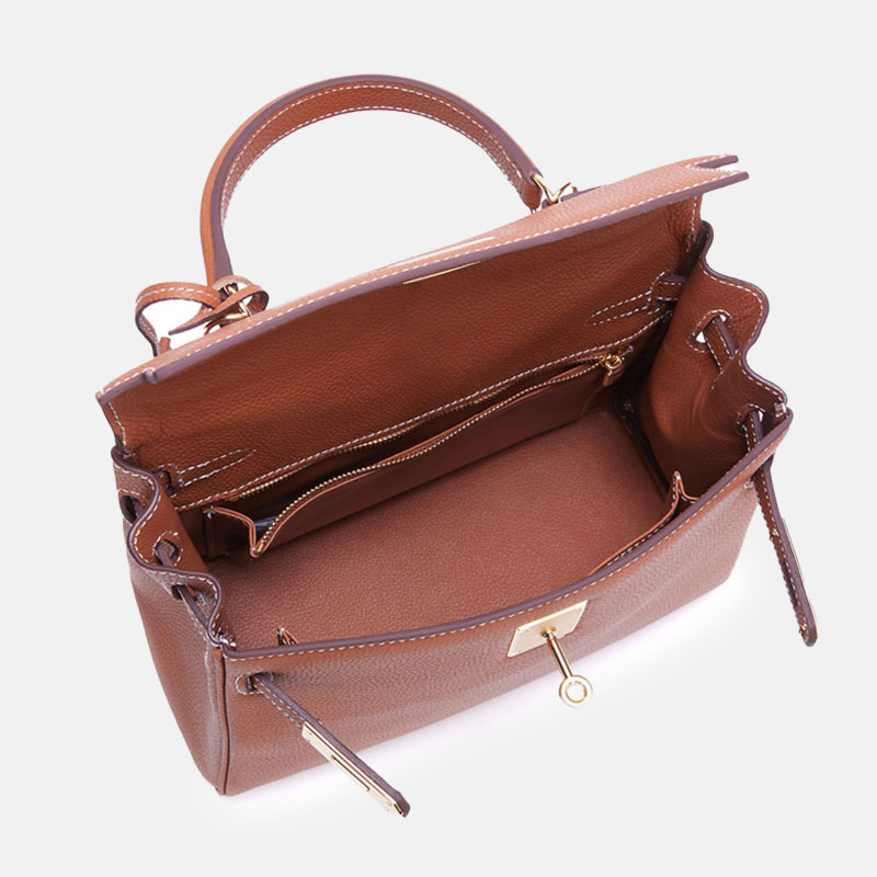 Sac à main supérieur en cuir véritable pour femmes, grain litchi