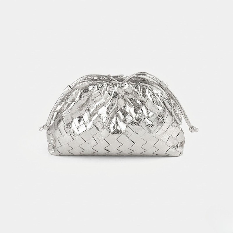 Women's Mini Woven Evening Clutch Bags in Metallic Vegan Leather