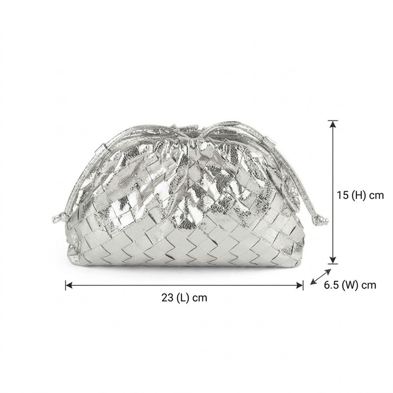 Women's Mini Woven Evening Clutch Bags in Metallic Vegan Leather