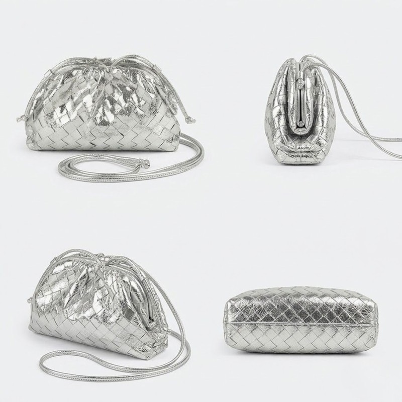 Women's Mini Woven Evening Clutch Bags in Metallic Vegan Leather