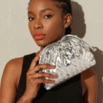 Women's Mini Woven Evening Clutch Bags in Metallic Vegan Leather