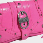 Women's Pink Studs Buckle Shoulder Bags in Vegan Leather
