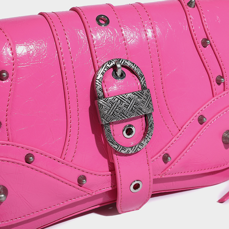 Women's Pink Studs Buckle Shoulder Bags in Vegan Leather