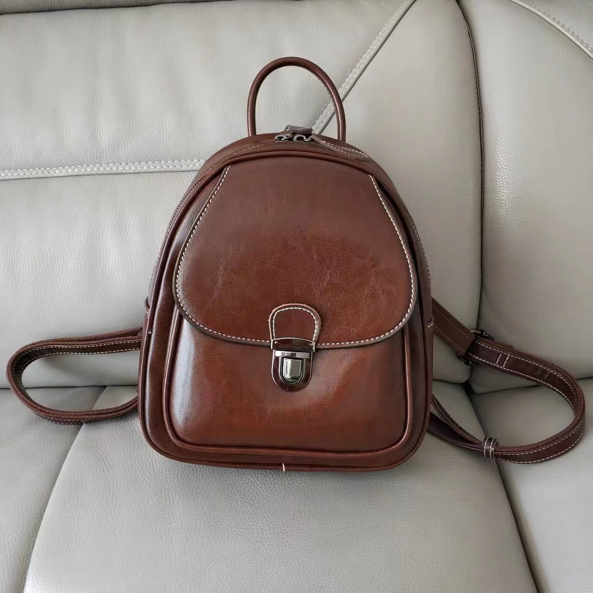 Women's Genuine Leather Backpacks with Flap Buckle photo review