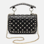 Women's Genuine Leather Quilted Stud Crossbody Handbag