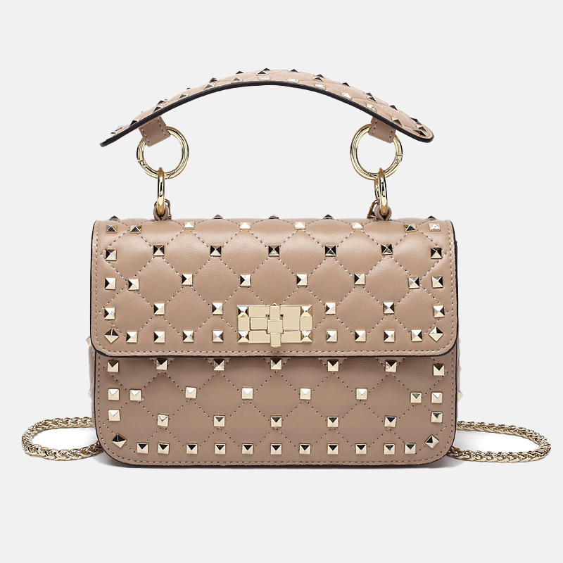 Women's Genuine Leather Quilted Stud Crossbody Handbag