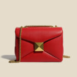Women's Genuine Leather Studded Chain Shoulder Bag