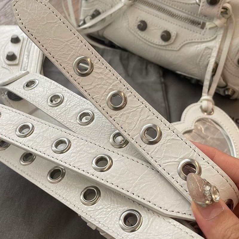 Women's Genuine Leather Studded Zipper Top Handle Bag