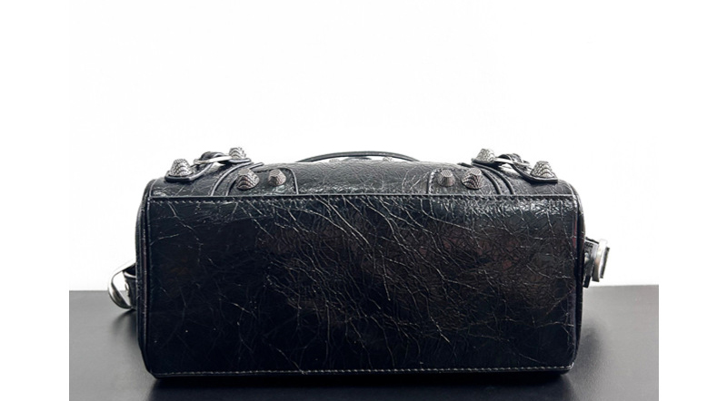 Women's Genuine Leather Studded Zipper Top Handle Bag