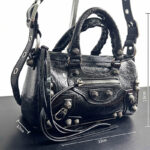 Women's Genuine Leather Studded Zipper Top Handle Bag