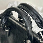 Women's Genuine Leather Studded Zipper Top Handle Bag