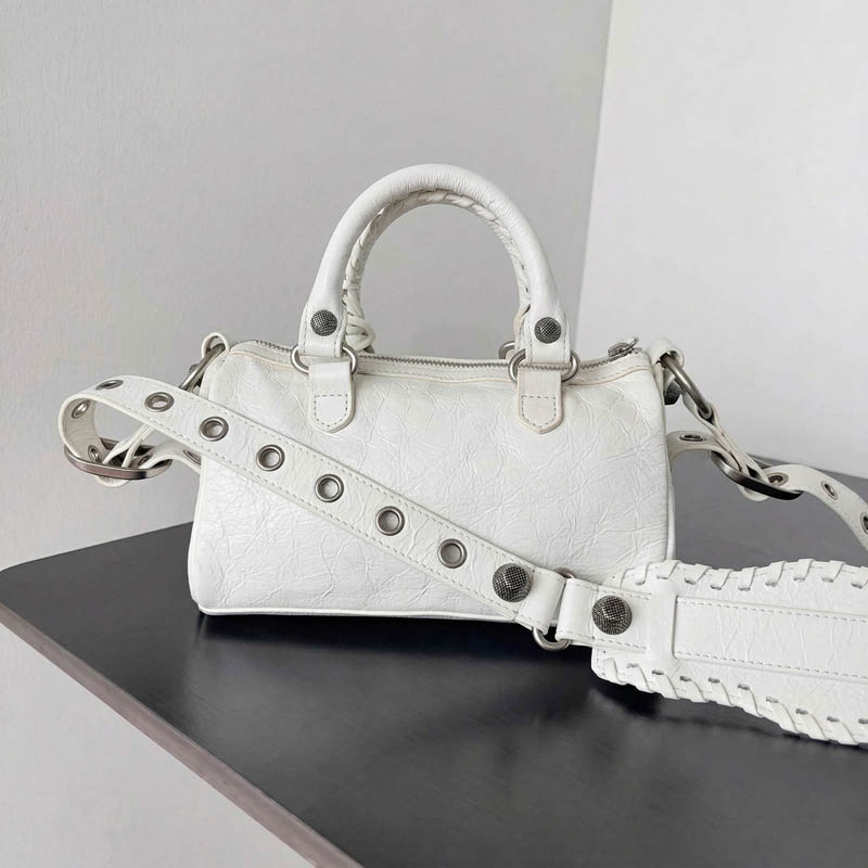 Women's Genuine Leather Studded Zipper Top Handle Bag