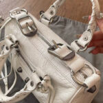 Women's Genuine Leather Studded Zipper Top Handle Bag