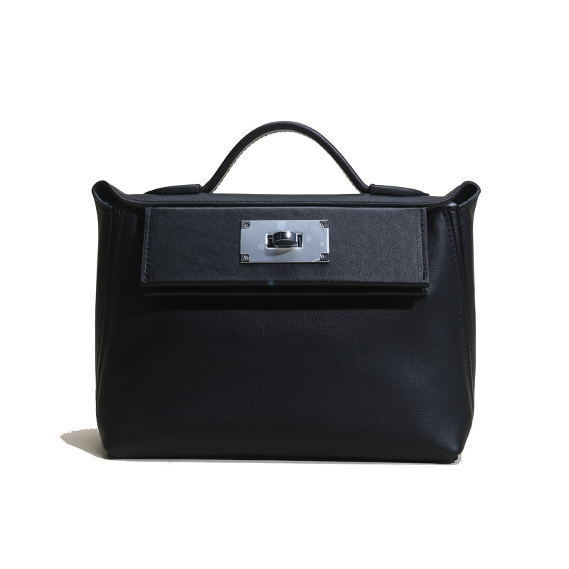Women's Mini Genuine Leather Lock Buckle Crossbody Top Handle Bag