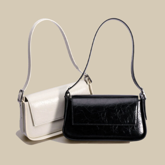 Women's Minimalist Flip Cover Genuine Leather Crossbody Baguette Bag