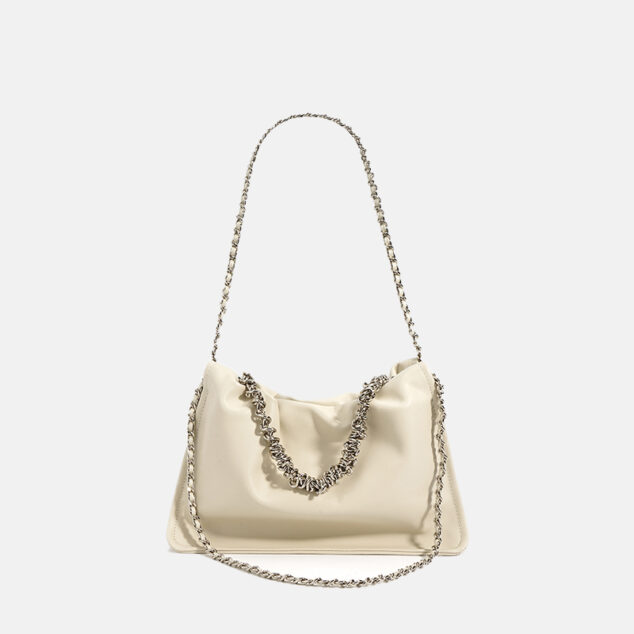 Women's Minimalist Genuine Leather Pleated Chain Top Handle Bag