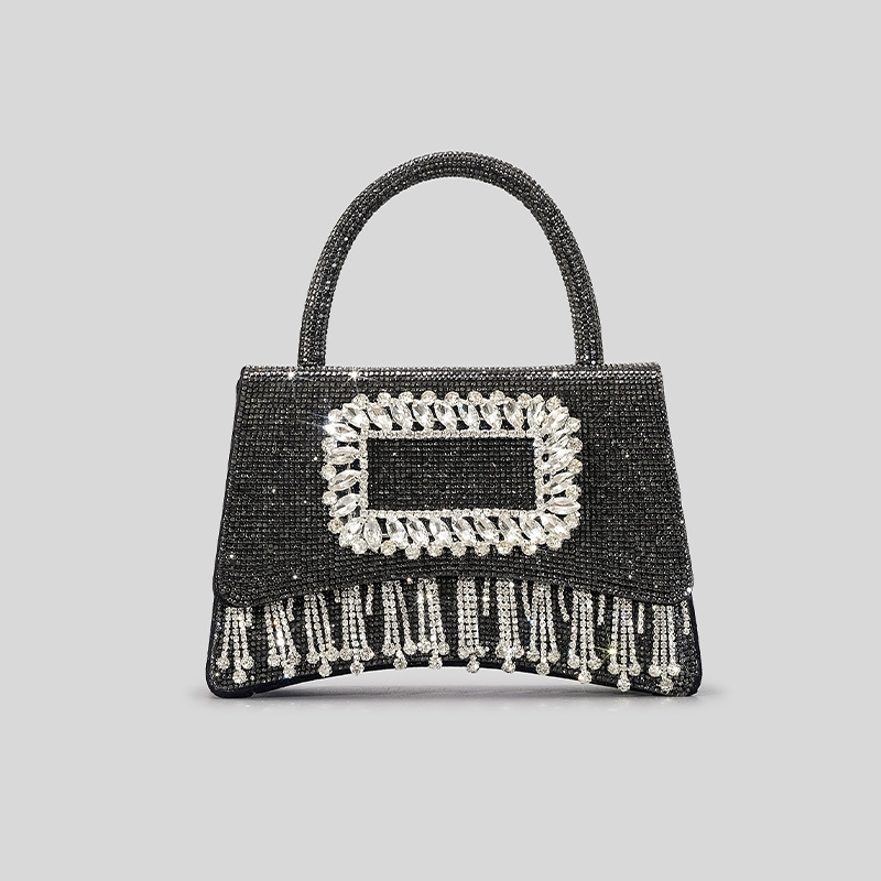 Women's Rhinestone Fringe Top Handle Prom Bag With Square Buckle