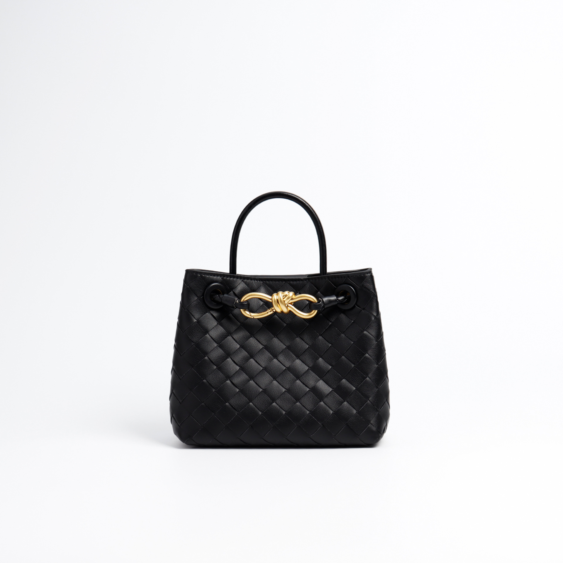 GUCCI Leather Woven Tote Bag Black