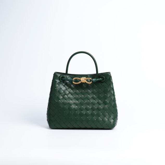 Women's Woven Leather Tote Bag with Diamond Pattern - ROMY TISA
