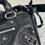 Women's Genuine Leather Studded Zipper Top Handle Bag