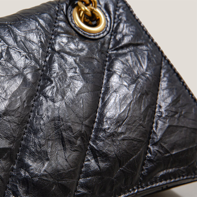 Women's Black Genuine Leather Folded Quilted Chain Crossbody Bag