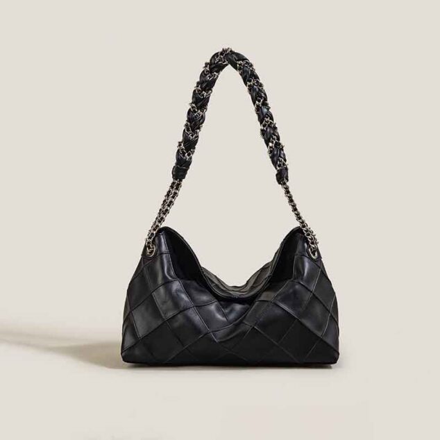 Women's Genuine Leather Quilted Chain Shoulder Tote Bag - ROMY TISA