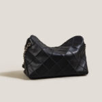 Women's Black Genuine Leather Quilted Chain Hobo Bag