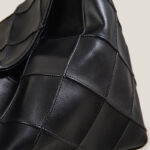 Women's Black Genuine Leather Quilted Chain Hobo Bag
