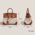 Damen Braun mit weißem Leder Canvas Top Handle Tasche