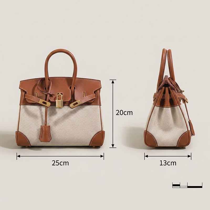 Damen Braun mit weißem Leder Canvas Top Handle Tasche