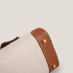 Damen Braun mit weißem Leder Canvas Top Handle Tasche